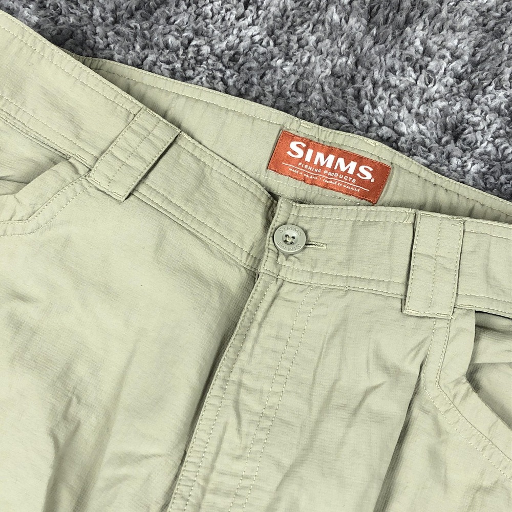 Simms Pants Mens 35x28 Beige Nylon‎ Stretch Fishing Khakis Zip Pocket Outdoor
